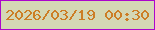 文字の大きさ：4、枠の色：ac05cc、背景の色：d4d7b5、文字の色：cc7d25 無料ブログパーツのブログ時計