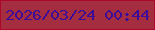 文字の大きさ：3、枠の色：ac062b、背景の色：a42d3f、文字の色：3d0d99 無料ブログパーツのブログ時計