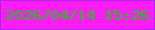 文字の大きさ：2、枠の色：ac25f1、背景の色：ff1cf5、文字の色：0ece0a 無料ブログパーツのブログ時計
