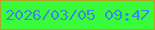 文字の大きさ：1、枠の色：aca726、背景の色：3afa3c、文字の色：3c89de 無料ブログパーツのブログ時計