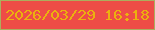 文字の大きさ：5、枠の色：acae5d、背景の色：ee4d46、文字の色：ebb10e 無料ブログパーツのブログ時計