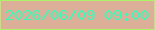 文字の大きさ：3、枠の色：acf466、背景の色：dcaf99、文字の色：3ef8b7 無料ブログパーツのブログ時計