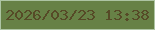 文字の大きさ：5、枠の色：adc4a3、背景の色：678146、文字の色：564a27 無料ブログパーツのブログ時計