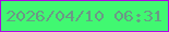 文字の大きさ：1、枠の色：ae08e2、背景の色：41f871、文字の色：6b9986 無料ブログパーツのブログ時計