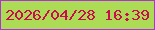 文字の大きさ：2、枠の色：ae32d6、背景の色：acdc56、文字の色：cb0d4f 無料ブログパーツのブログ時計