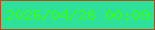文字の大きさ：4、枠の色：ae4e1a、背景の色：2de19a、文字の色：3bfa1c 無料ブログパーツのブログ時計