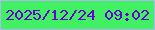 文字の大きさ：4、枠の色：aeb8f2、背景の色：42f163、文字の色：6a02cf 無料ブログパーツのブログ時計