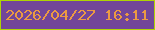 文字の大きさ：5、枠の色：aed404、背景の色：724699、文字の色：eb9a42 無料ブログパーツのブログ時計