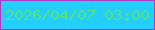 文字の大きさ：1、枠の色：af3bc5、背景の色：23cfff、文字の色：56e27b 無料ブログパーツのブログ時計