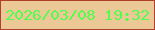 文字の大きさ：2、枠の色：af402b、背景の色：edc897、文字の色：51fe4d 無料ブログパーツのブログ時計