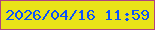 文字の大きさ：5、枠の色：af4480、背景の色：e9e318、文字の色：0b52fb 無料ブログパーツのブログ時計