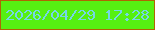 文字の大きさ：5、枠の色：af6503、背景の色：56f012、文字の色：75d6e7 無料ブログパーツのブログ時計