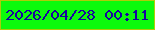 文字の大きさ：3、枠の色：afcc09、背景の色：0dfa0c、文字の色：1804a0 無料ブログパーツのブログ時計