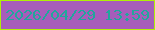 文字の大きさ：2、枠の色：aff007、背景の色：a75dba、文字の色：20a79c 無料ブログパーツのブログ時計