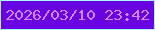 文字の大きさ：1、枠の色：aff6fa、背景の色：6803e1、文字の色：cf87e6 無料ブログパーツのブログ時計