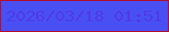 文字の大きさ：5、枠の色：b0102f、背景の色：4850f4、文字の色：503ae8 無料ブログパーツのブログ時計
