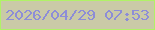 文字の大きさ：5、枠の色：b0f267、背景の色：cacaa7、文字の色：8d8dd7 無料ブログパーツのブログ時計
