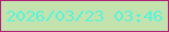 文字の大きさ：5、枠の色：b11f79、背景の色：c4e2ae、文字の色：58f3da 無料ブログパーツのブログ時計