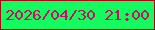文字の大きさ：2、枠の色：b20216、背景の色：13fb5e、文字の色：c90e63 無料ブログパーツのブログ時計
