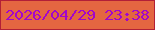 文字の大きさ：4、枠の色：b21f37、背景の色：e46641、文字の色：a206cc 無料ブログパーツのブログ時計