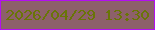 文字の大きさ：4、枠の色：b30ff1、背景の色：8d606a、文字の色：697507 無料ブログパーツのブログ時計