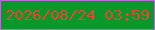 文字の大きさ：5、枠の色：b46ed3、背景の色：099829、文字の色：e24832 無料ブログパーツのブログ時計