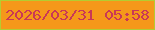 文字の大きさ：2、枠の色：b4cc31、背景の色：f5981a、文字の色：c93856 無料ブログパーツのブログ時計