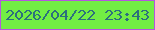 文字の大きさ：2、枠の色：b556df、背景の色：72ee44、文字の色：2c707d 無料ブログパーツのブログ時計