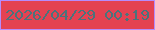 文字の大きさ：1、枠の色：b58cfd、背景の色：e44252、文字の色：4b737b 無料ブログパーツのブログ時計