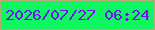 文字の大きさ：3、枠の色：b5ad75、背景の色：0df761、文字の色：7412ef 無料ブログパーツのブログ時計