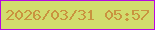 文字の大きさ：3、枠の色：b608e3、背景の色：d2dc6e、文字の色：c9943f 無料ブログパーツのブログ時計