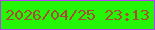 文字の大きさ：4、枠の色：b63efb、背景の色：25f608、文字の色：a64d35 無料ブログパーツのブログ時計
