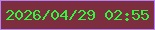 文字の大きさ：4、枠の色：b681f5、背景の色：7c2e3e、文字の色：2ef73d 無料ブログパーツのブログ時計