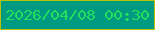 文字の大きさ：2、枠の色：b6c104、背景の色：009981、文字の色：22e05c 無料ブログパーツのブログ時計