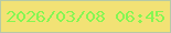 文字の大きさ：4、枠の色：b6caa6、背景の色：f2e275、文字の色：85f652 無料ブログパーツのブログ時計