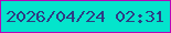 文字の大きさ：5、枠の色：b707b7、背景の色：04e4cc、文字の色：2e3b84 無料ブログパーツのブログ時計