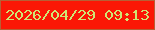 文字の大きさ：5、枠の色：b75f35、背景の色：fb1705、文字の色：cfe674 無料ブログパーツのブログ時計