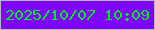 文字の大きさ：1、枠の色：b7b5c2、背景の色：7e05fb、文字の色：02ec24 無料ブログパーツのブログ時計