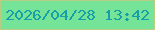 文字の大きさ：4、枠の色：b7cd82、背景の色：75e498、文字の色：169fa9 無料ブログパーツのブログ時計