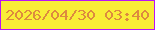 文字の大きさ：3、枠の色：b914f8、背景の色：f9ed37、文字の色：dd8a3f 無料ブログパーツのブログ時計