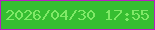 文字の大きさ：3、枠の色：b91ec2、背景の色：36be31、文字の色：80e967 無料ブログパーツのブログ時計