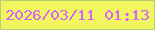 文字の大きさ：5、枠の色：b9cb73、背景の色：f1f55f、文字の色：d266fb 無料ブログパーツのブログ時計