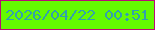 文字の大きさ：1、枠の色：ba0b76、背景の色：64fa01、文字の色：32a1ac 無料ブログパーツのブログ時計