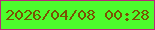 文字の大きさ：4、枠の色：ba277a、背景の色：4dfc2d、文字の色：795303 無料ブログパーツのブログ時計
