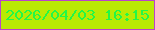 文字の大きさ：2、枠の色：ba44cb、背景の色：b9ea04、文字の色：23f746 無料ブログパーツのブログ時計