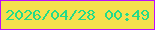 文字の大きさ：1、枠の色：bb0efe、背景の色：f5e04e、文字の色：23db89 無料ブログパーツのブログ時計