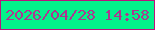 文字の大きさ：2、枠の色：bb137c、背景の色：03f38a、文字の色：ad3690 無料ブログパーツのブログ時計