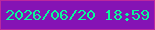 文字の大きさ：4、枠の色：bb289e、背景の色：8513b5、文字の色：09fa9a 無料ブログパーツのブログ時計