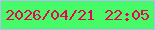 文字の大きさ：1、枠の色：bbb7fb、背景の色：46fa68、文字の色：e60556 無料ブログパーツのブログ時計