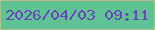 文字の大きさ：1、枠の色：bbbc85、背景の色：5ec393、文字の色：6f45c4 無料ブログパーツのブログ時計